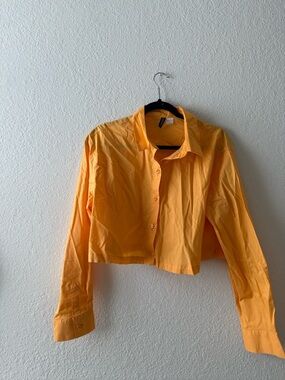 H&M Bright Orange Cropped Button-Down Shirt